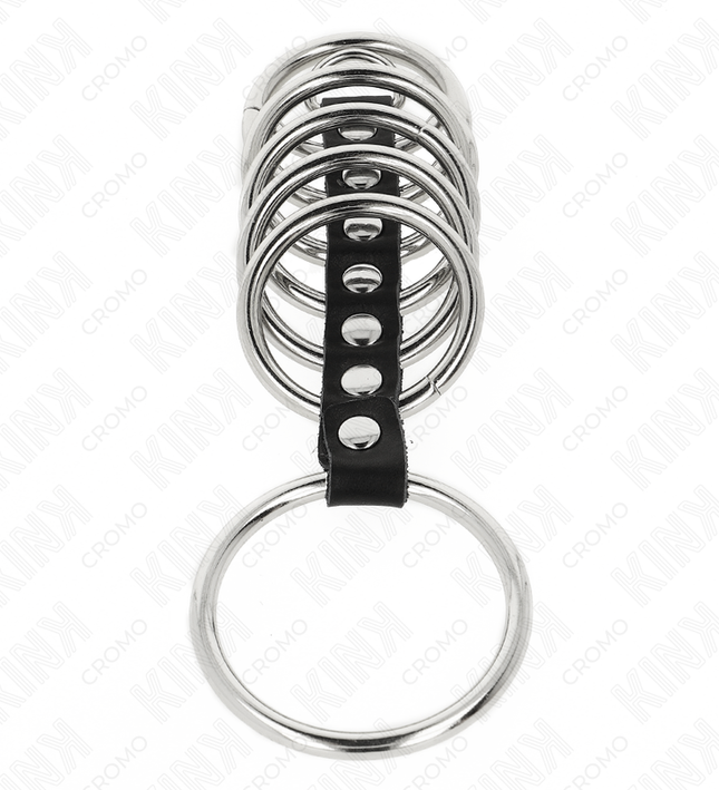 KINK - 7 METAL PENIS RINGS 3.2 CM TO 5 CM CONNECTED BY LEATHER
