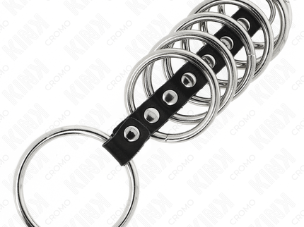 KINK - 7 METAL PENIS RINGS 3.2 CM TO 5 CM CONNECTED BY LEATHER