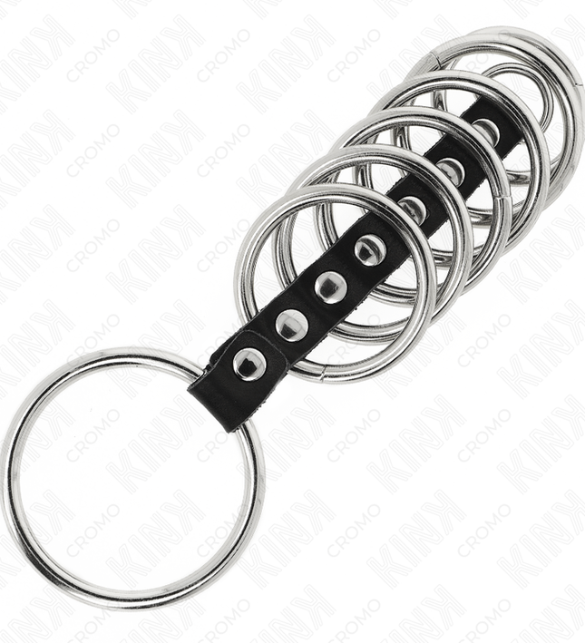 KINK - 7 METAL PENIS RINGS 3.2 CM TO 5 CM CONNECTED BY LEATHER
