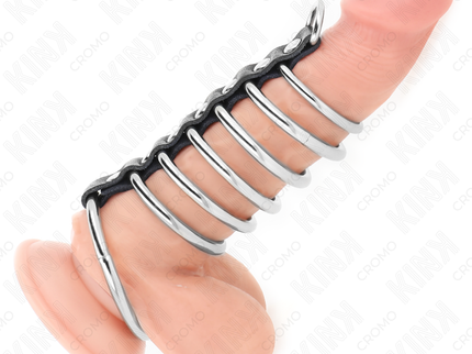 KINK - 7 METAL PENIS RINGS 3.2 CM TO 5 CM CONNECTED BY LEATHER