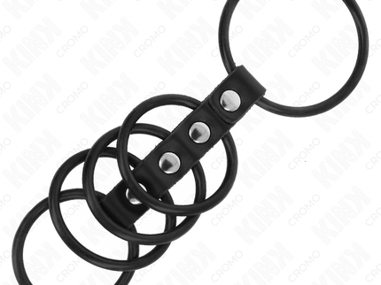 KINK - 5 SILICONE PENIS RINGS 3.8 CM TO 4.8 CM CONNECTED BY LEATHER