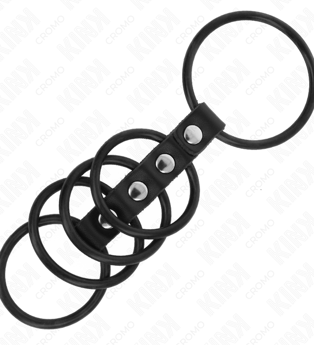 KINK - 5 SILICONE PENIS RINGS 3.8 CM TO 4.8 CM CONNECTED BY LEATHER