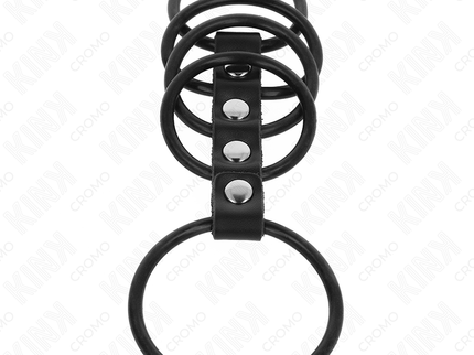 KINK - 5 SILICONE PENIS RINGS 3.8 CM TO 4.8 CM CONNECTED BY LEATHER