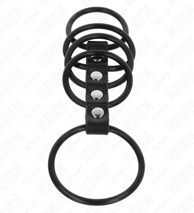 KINK - 5 SILICONE PENIS RINGS 3.8 CM TO 4.8 CM CONNECTED BY LEATHER