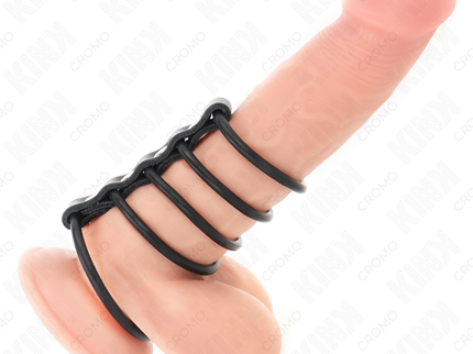KINK - 5 SILICONE PENIS RINGS 3.8 CM TO 4.8 CM CONNECTED BY LEATHER