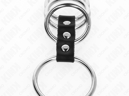 KINK - 4 METAL PENIS RINGS 3.7 CM TO 5 CM CONNECTED BY LEATHER