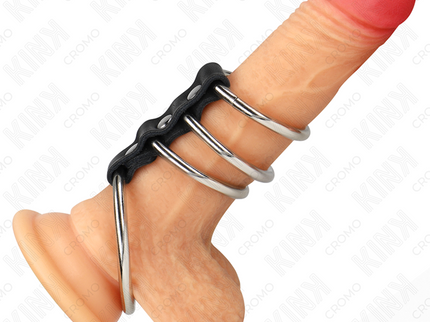 KINK - 4 METAL PENIS RINGS 3.7 CM TO 5 CM CONNECTED BY LEATHER