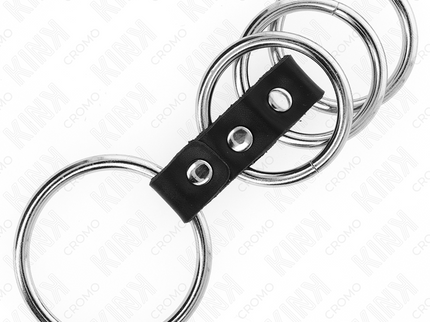 KINK - 4 METAL PENIS RINGS 3.7 CM TO 5 CM CONNECTED BY LEATHER