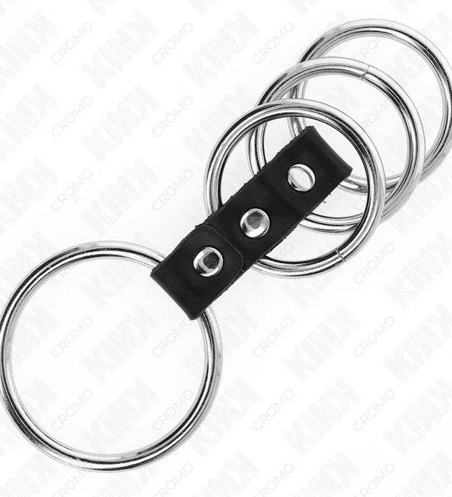 KINK - 4 METAL PENIS RINGS 3.7 CM TO 5 CM CONNECTED BY LEATHER