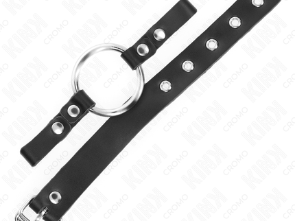 KINK - LEATHER PENIS RING WITH BUCKLE CLOSURE 22 X 2 CM WITH METAL RING 4 CM