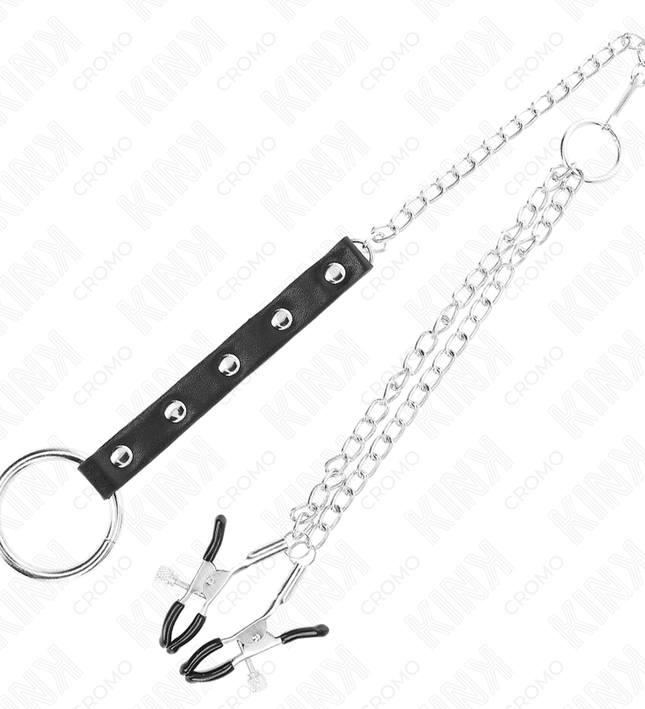 KINK - METAL PENIS RING WITH CHAIN AND ADJUSTABLE NIPPLE CLAMPS
