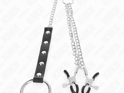 KINK - METAL PENIS RING WITH CHAIN AND ADJUSTABLE NIPPLE CLAMPS
