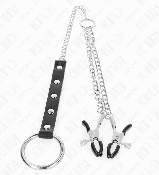 KINK - METAL PENIS RING WITH CHAIN AND ADJUSTABLE NIPPLE CLAMPS