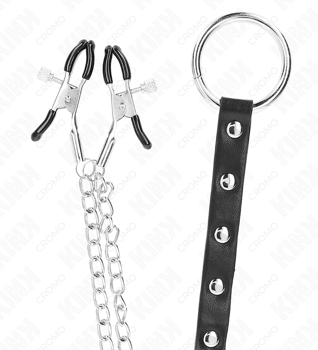 KINK - METAL PENIS RING WITH CHAIN AND ADJUSTABLE NIPPLE CLAMPS