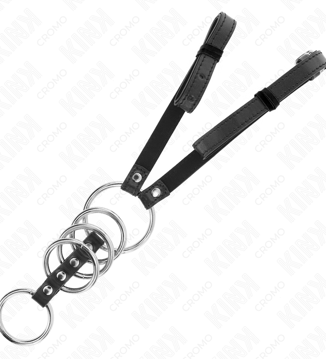 KINK - 5 PENIS RINGS 3.8 CM TO 5 CM METAL WITH LEATHER BELT 112 CM