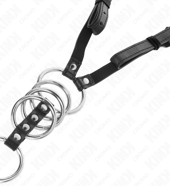 KINK - 5 PENIS RINGS 3.8 CM TO 5 CM METAL WITH LEATHER BELT 112 CM