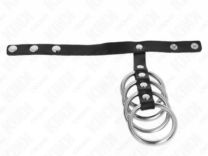 KINK - 4 METAL PENIS RINGS 3.8 CM CONNECTED WITH LEATHER STRAP 22 X 1.5 CM AND PRESSURE CLOSURE