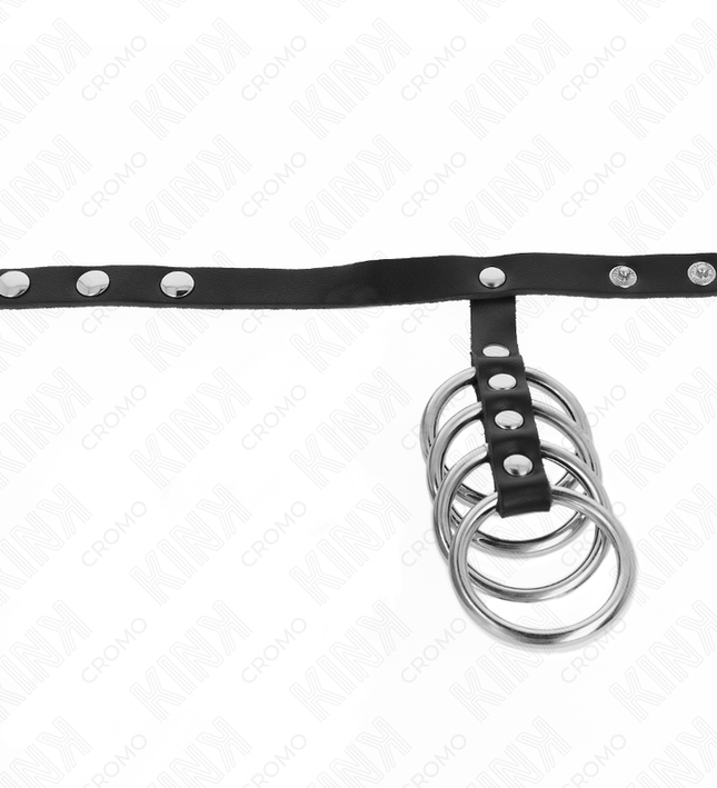 KINK - 4 METAL PENIS RINGS 3.8 CM CONNECTED WITH LEATHER STRAP 22 X 1.5 CM AND PRESSURE CLOSURE
