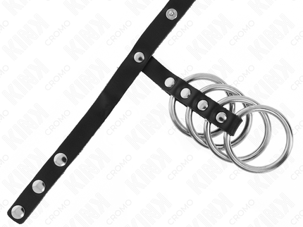 KINK - 4 METAL PENIS RINGS 3.8 CM CONNECTED WITH LEATHER STRAP 22 X 1.5 CM AND PRESSURE CLOSURE
