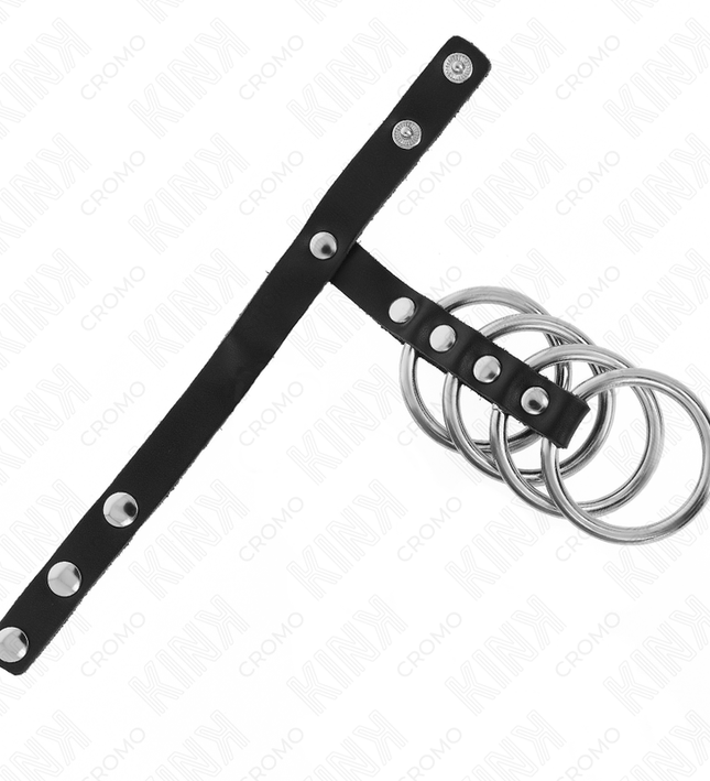 KINK - 4 METAL PENIS RINGS 3.8 CM CONNECTED WITH LEATHER STRAP 22 X 1.5 CM AND PRESSURE CLOSURE