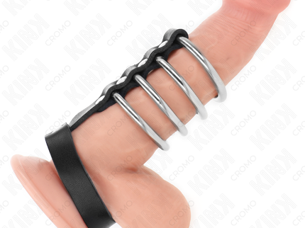 KINK - 4 METAL PENIS RINGS 3.8 CM CONNECTED WITH LEATHER STRAP 22 X 1.5 CM AND PRESSURE CLOSURE