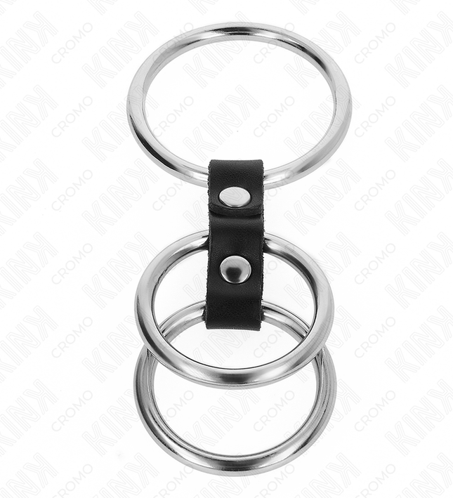 KINK - TRIPLE METAL PENIS RING 3.7 CM TO 5 CM CONNECTED WITH LEATHER