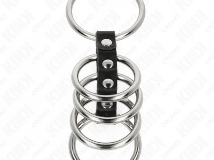 KINK - 5 PENIS RINGS 3.7 CM TO 5 CM METAL CONNECTED BY LEATHER