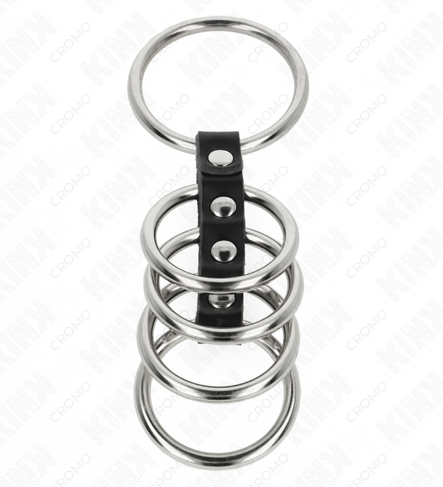 KINK - 5 PENIS RINGS 3.7 CM TO 5 CM METAL CONNECTED BY LEATHER