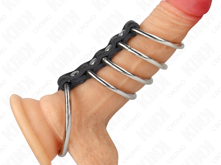KINK - 5 PENIS RINGS 3.7 CM TO 5 CM METAL CONNECTED BY LEATHER