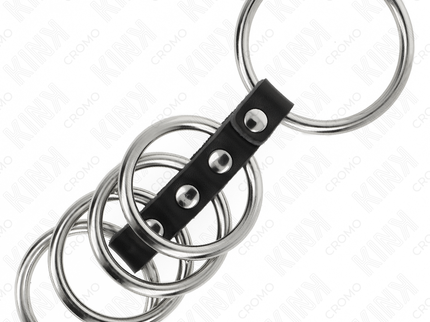 KINK - 5 PENIS RINGS 3.7 CM TO 5 CM METAL CONNECTED BY LEATHER