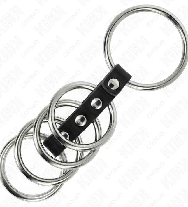 KINK - 5 PENIS RINGS 3.7 CM TO 5 CM METAL CONNECTED BY LEATHER