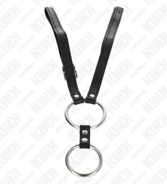 KINK - DOUBLE METAL PENIS RING 3.8 CM TO 5 CM WITH LEATHER BELT 112 CM