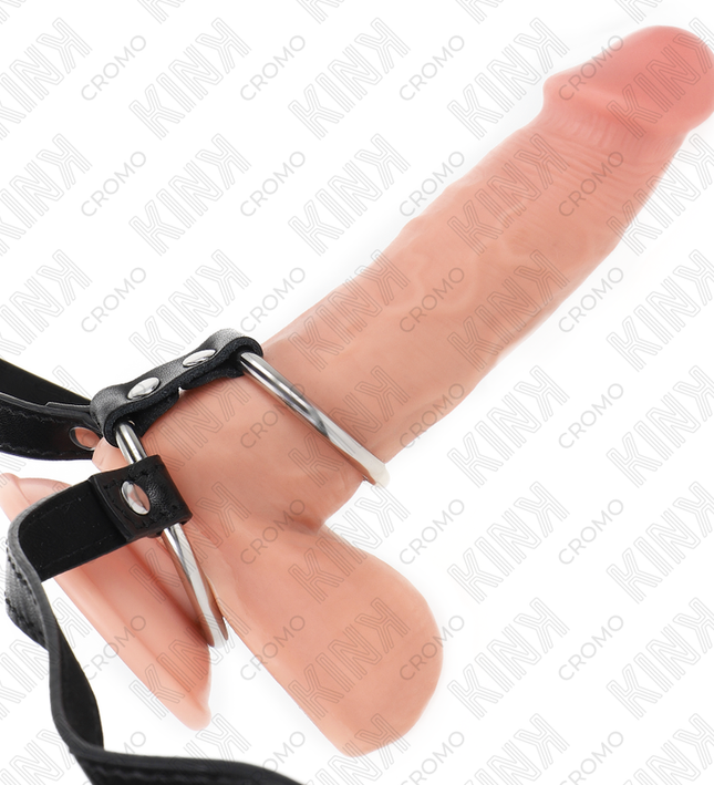 KINK - DOUBLE METAL PENIS RING 3.8 CM TO 5 CM WITH LEATHER BELT 112 CM