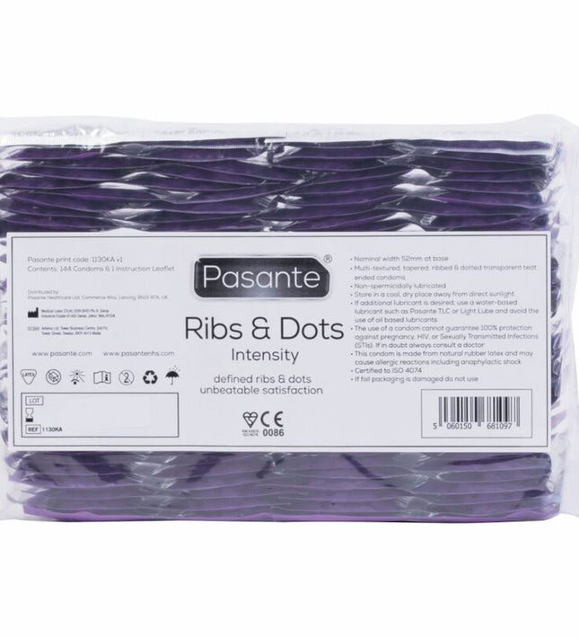 PASANTE - RIBS & DOTS INTENSITY CONDOMS 144 UNITS