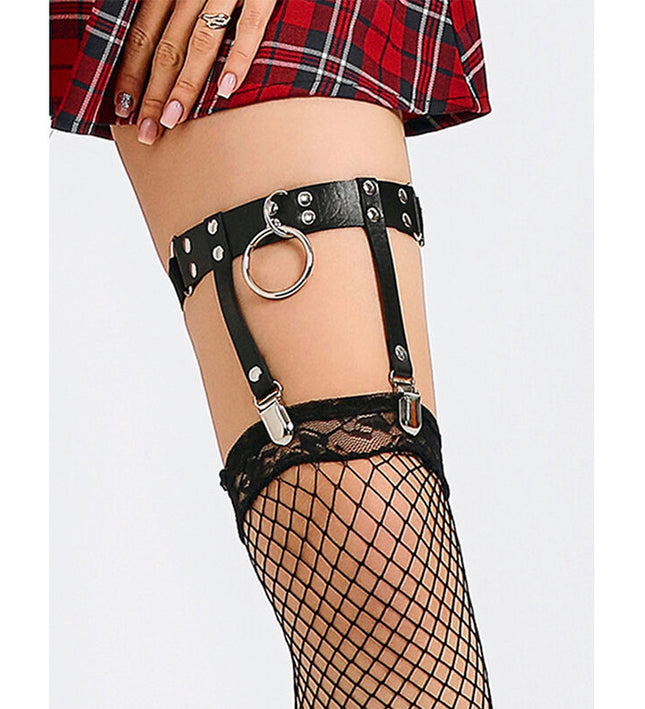 SUBBLIME - 953744 ADJUSTABLE LEATHER PUNK GARTER BLACK ONE SIZE