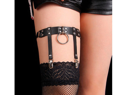 SUBBLIME - 953744 ADJUSTABLE LEATHER PUNK GARTER BLACK ONE SIZE