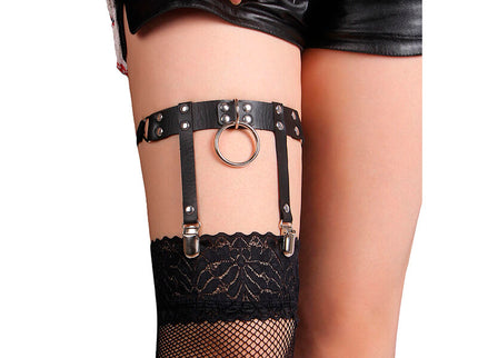 SUBBLIME - 953744 ADJUSTABLE LEATHER PUNK GARTER BLACK ONE SIZE