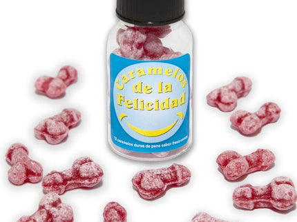 DIABLO PICANTE - JAR OF 12 STRAWBERRY/CHERRY HAPPY PENIS-SHAPED CANDIES