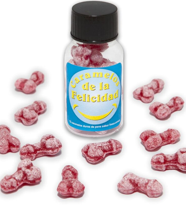 DIABLO PICANTE - JAR OF 12 STRAWBERRY/CHERRY HAPPY PENIS-SHAPED CANDIES