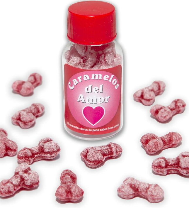 DIABLO PICANTE - 12 PENIS-SHAPED LOVE CANDIES STRAWBERRY/CHERRY