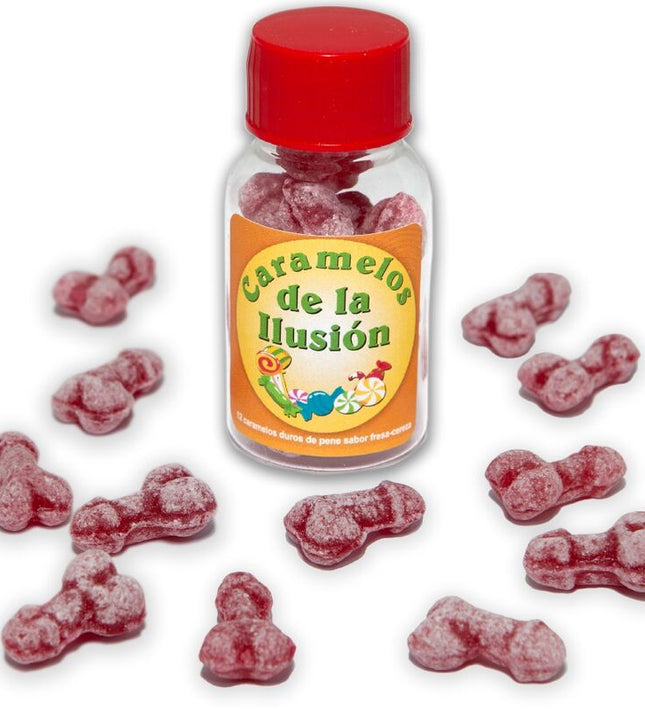 DIABLO PICANTE - 12 PENIS-SHAPED ILLUSION CANDIES STRAWBERRY/CHERRY
