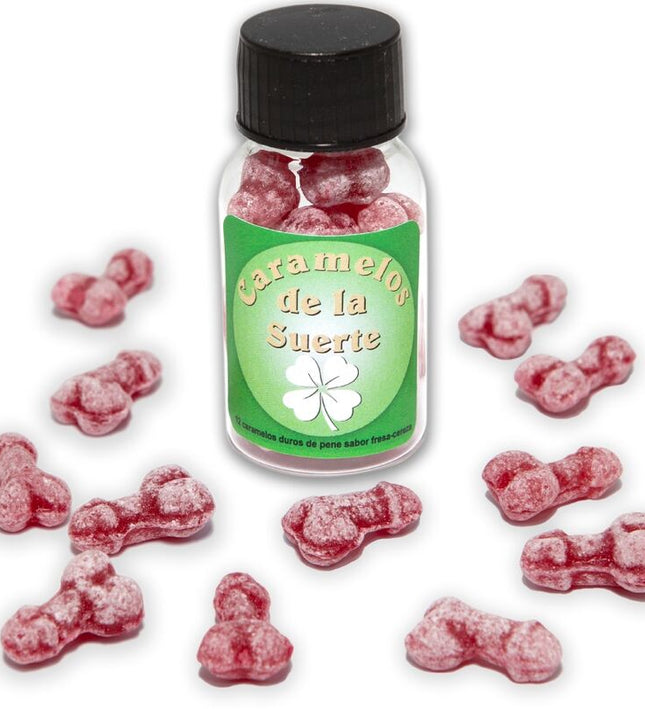 DIABLO PICANTE - 12 PENIS-SHAPED LUCKY CANDIES STRAWBERRY/CHERRY
