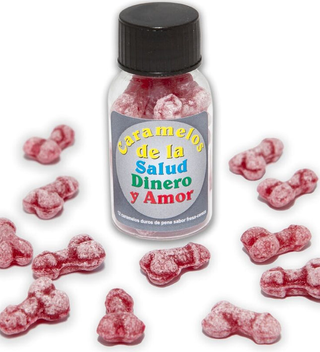 DIABLO PICANTE - 12 HEALTH-MONEY-LOVE CANDIES PENIS SHAPE STRAWBERRY/CHERRY
