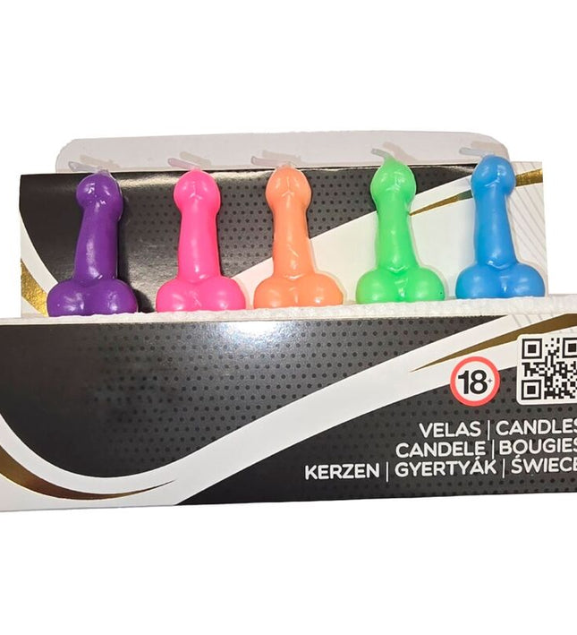 DIABLO PICANTE - BOX OF 5 PENIS-SHAPED CANDLES IN DIFFERENT COLORS