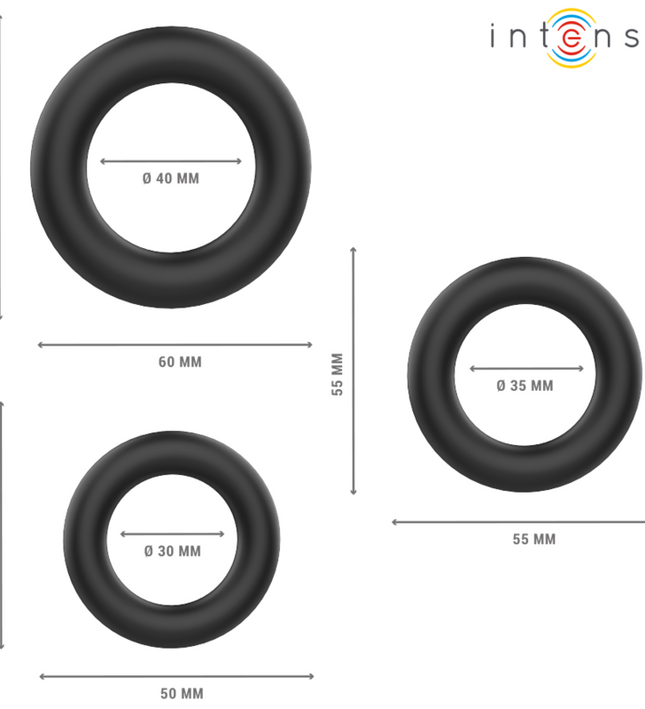 INTENSE - HUGH 3 BASIC SILICONE PENIS RINGS BLACK