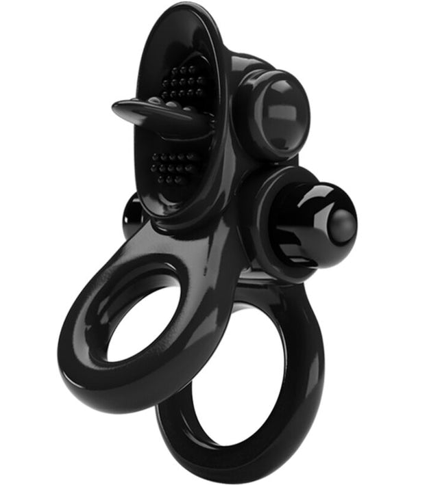PRETTY LOVE - PASSIONATE RING DOUBLE VIBRATING RING + CLITORIS STIMULATOR BLACK