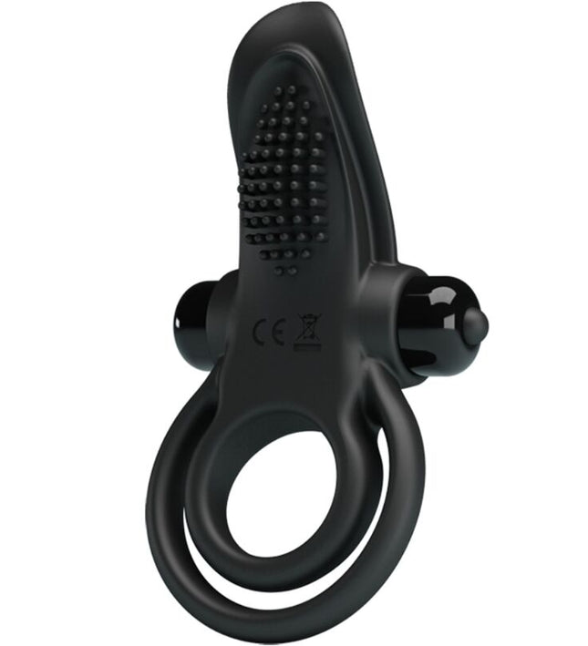 PRETTY LOVE - DOUBLE VIBRATING RING + CLITORIS STIMULATOR 10 VIBRATIONS BLACK