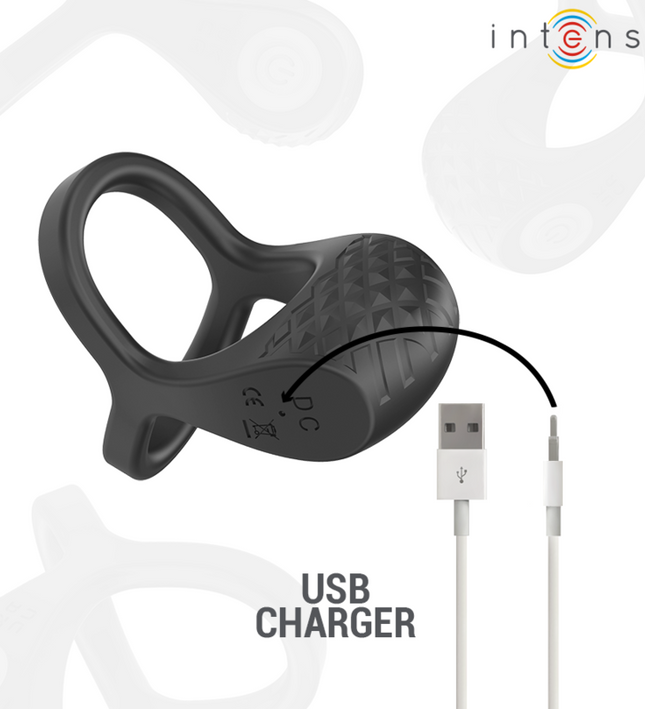 INTENSE - ALEX VIBRATOR DOUBLE PENIS RING 10 VIBRATIONS BLACK