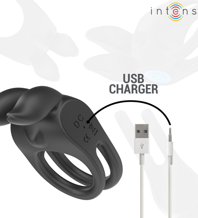 INTENSE - SAM VIBRATOR DOUBLE PENIS RING 10 VIBRATIONS BLACK