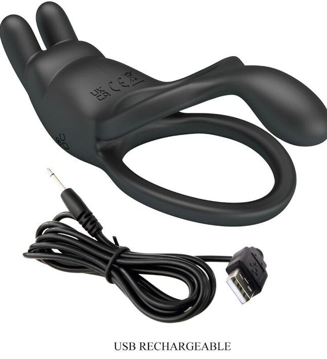 PRETTY LOVE - SETH DOUBLE VIBRATING RING RABBIT 7 VIBRATIONS BLACK
